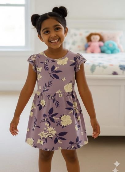 Girls Purple Floral Frock Combo (Pack of 3)